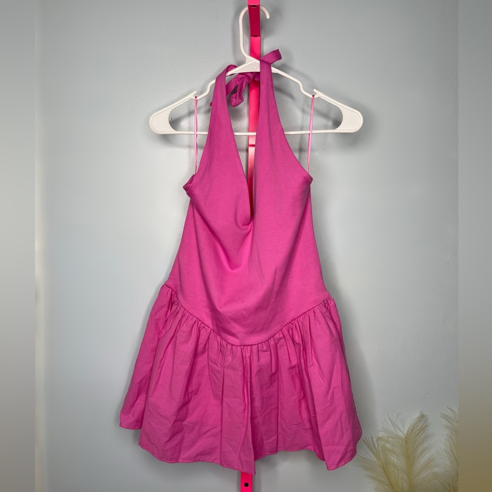 Zara Pink Combination Halter Mini Dress size large - Picture 2 of 3